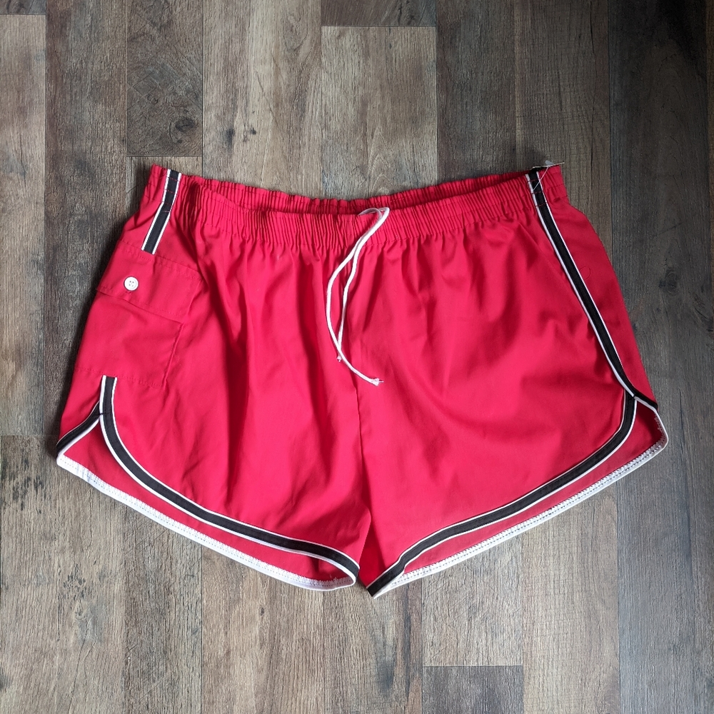 NWT Vintage Towncraft Lined Swim Shorts Trunks XL Red Pocket Surfer Beach. USA